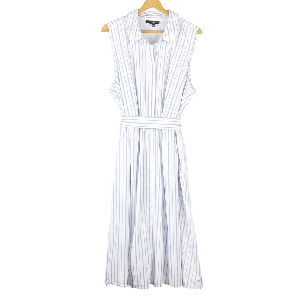 Lane Bryant Women's Vertical Blue White Sleeveless Button-Down Dress Size 24